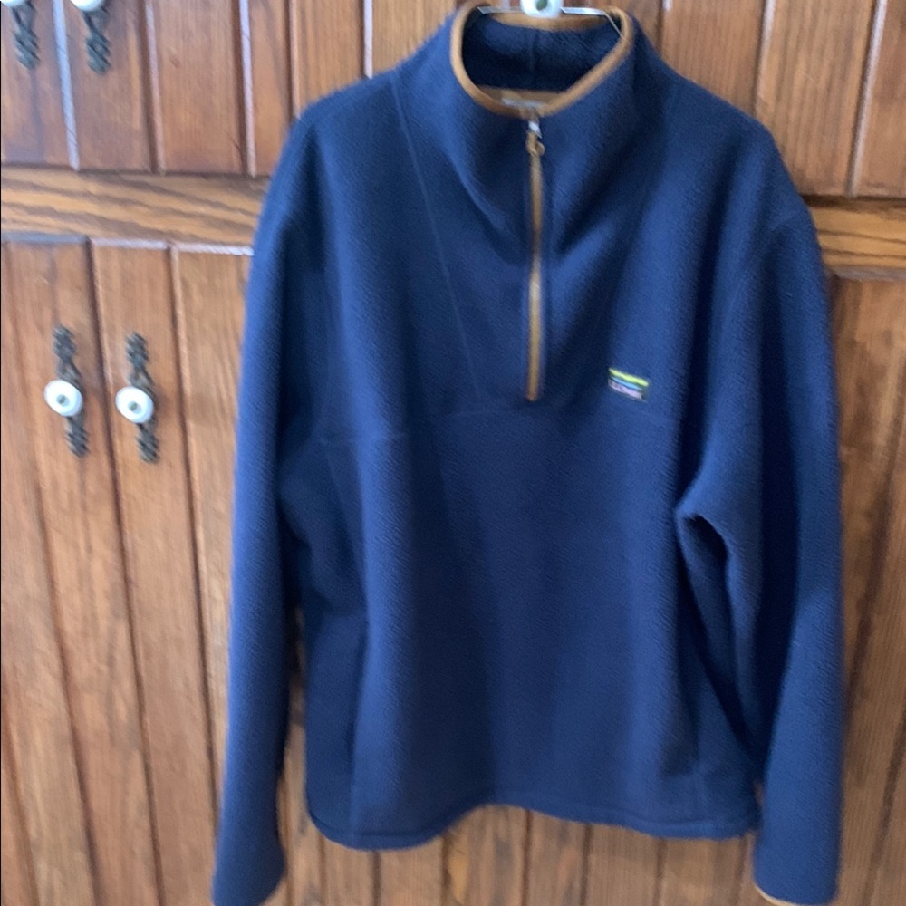 L.L. Bean Men’s quarter zip 
Navy with tan trim
Size XL